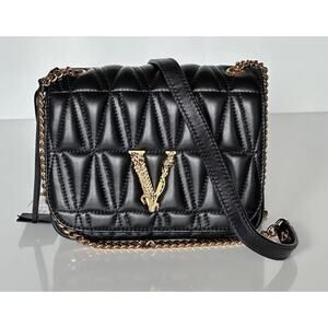 Versace Virtus Quilted Leather Black Crossbody Shoulder Bag DBFH821 NWT $1925 IT